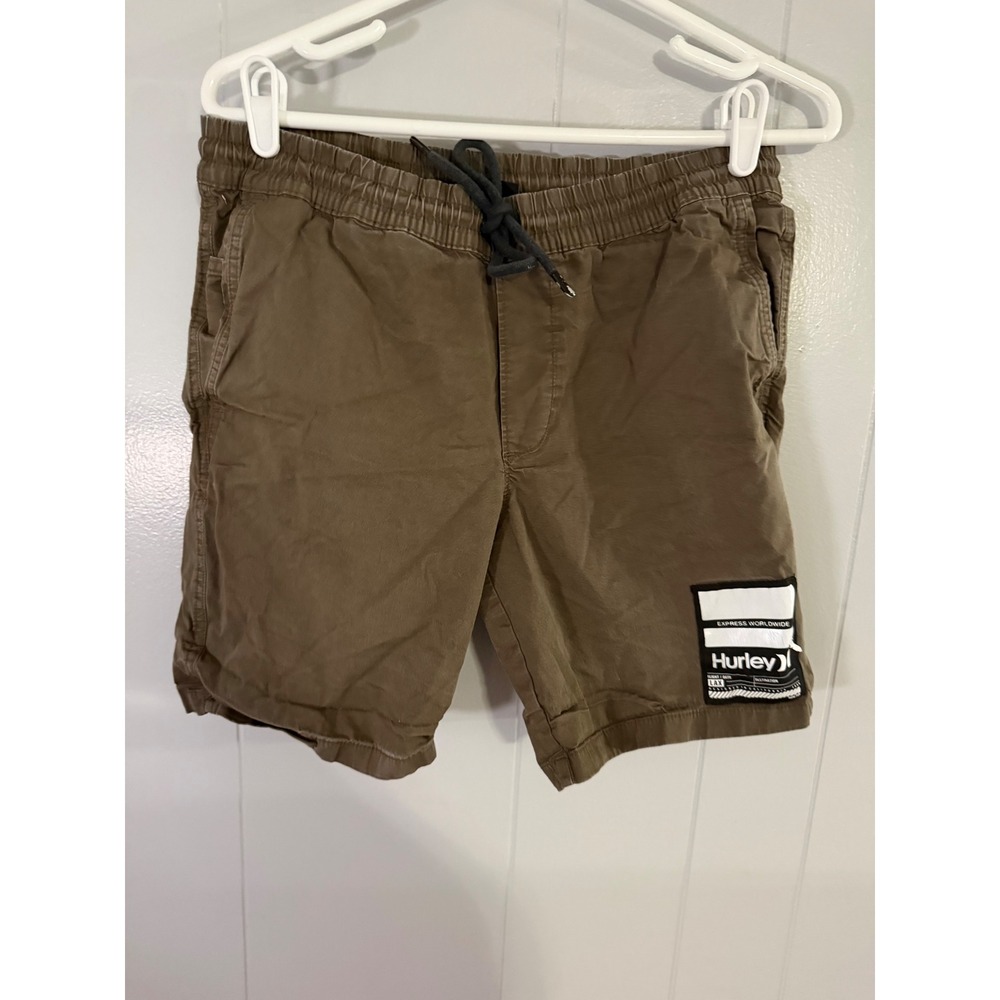 Hurley Drawstring Shorts Mens Small Brown Elastic Waist Logo Patch Casual